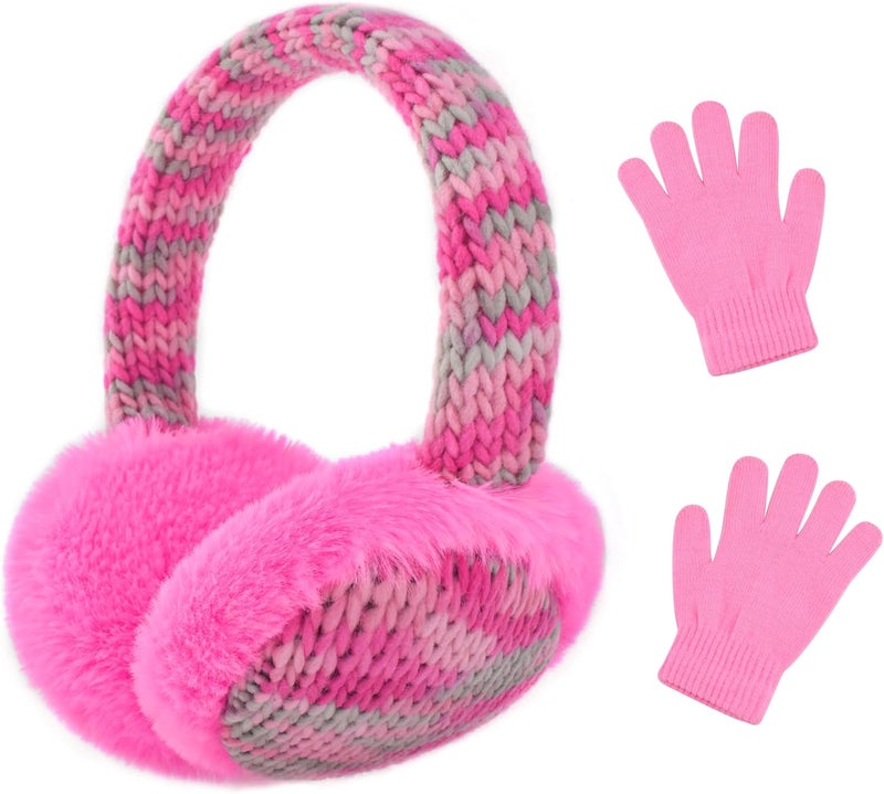 SEDUXI Kids Winter Ear Muffs with Gloves Set - Plush Knit Earmuffs & Mittens, Adjustable Soft Ear Warmers for Boys Girls 3-16 Years - Image 1